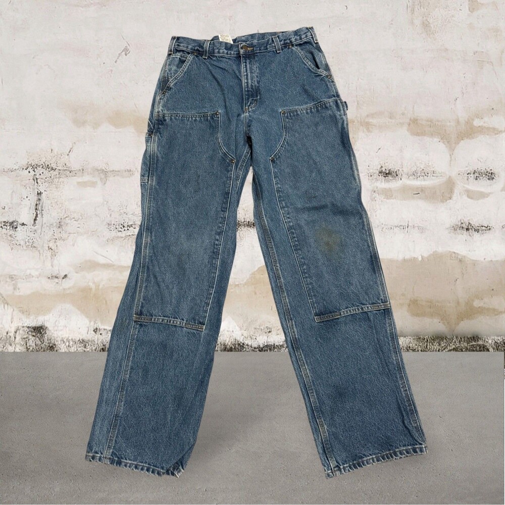 Carhartt VTG B73 Double Knee Distressed Stained‎ Jeans Workwear Actual 34 x 34